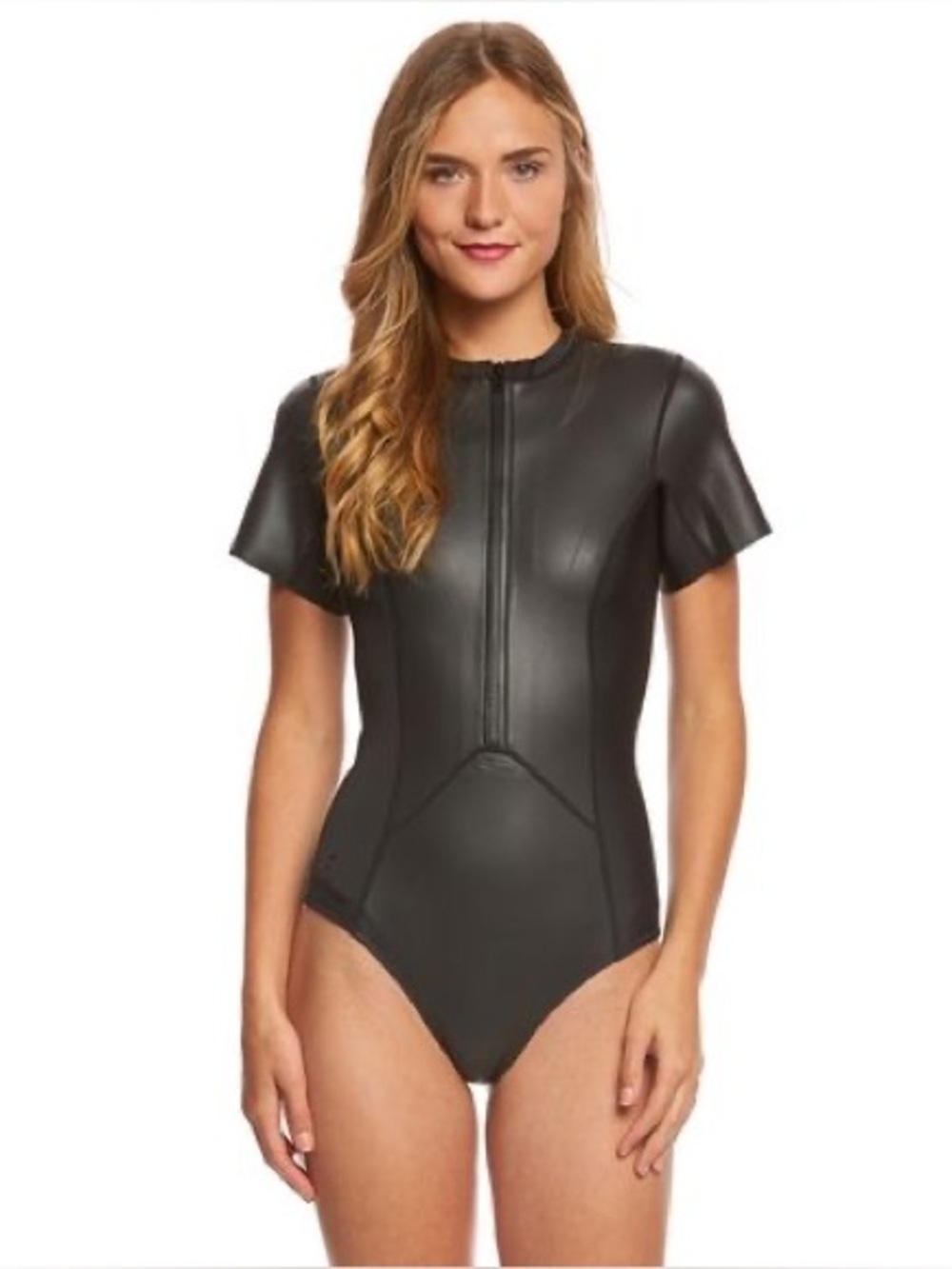 Level Six Sally Womens Neoprene One Piece Swimsuit Black Short Sleeve 1.2MM EUC
